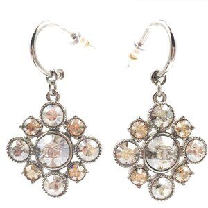 Chanel Silver CC Argyle Crystal Hoop Piercing Earrings